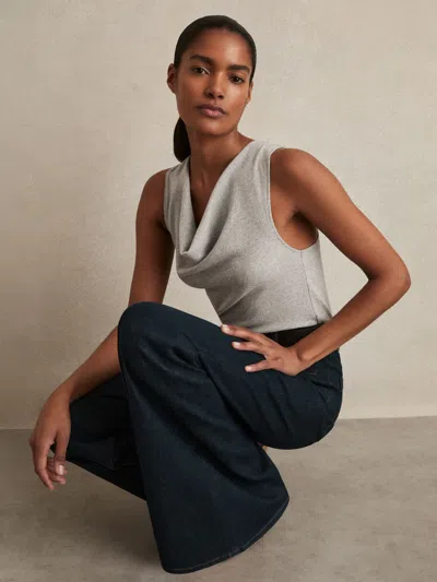 Reiss Grey Marl Ribbed Cowl-neck Vest In Gray