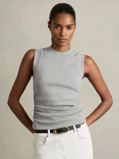 Reiss Grey Marl Ribbed Ruched Waist Vest In Gray