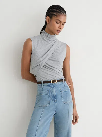 Reiss Grey Marl Ruched High-neck Top In Gray