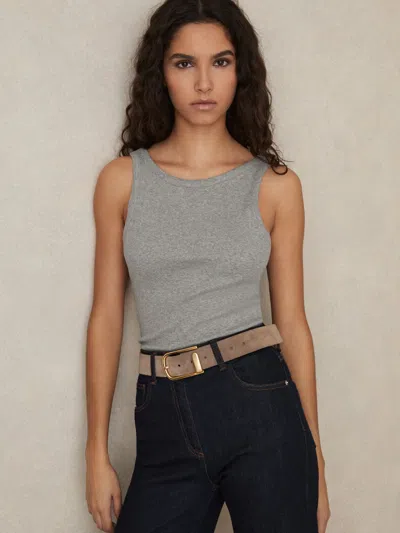 Reiss Grey Marl Stretch-cotton Low-back Vest