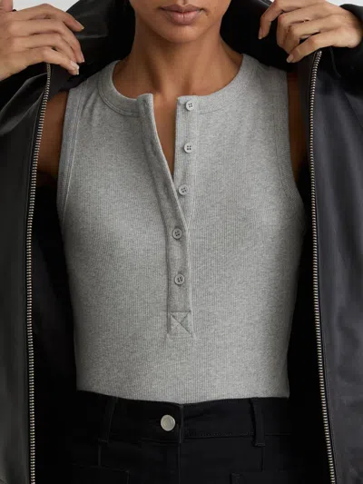Reiss Grey Marl Stretch-cotton Ribbed Henley Vest In Gray