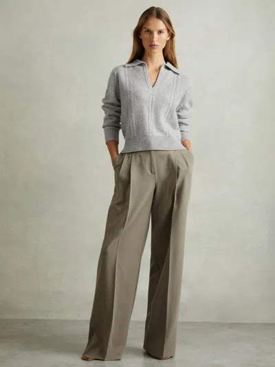 Reiss Grey Marl Wool-cashmere Cropped Open-collar Jumper