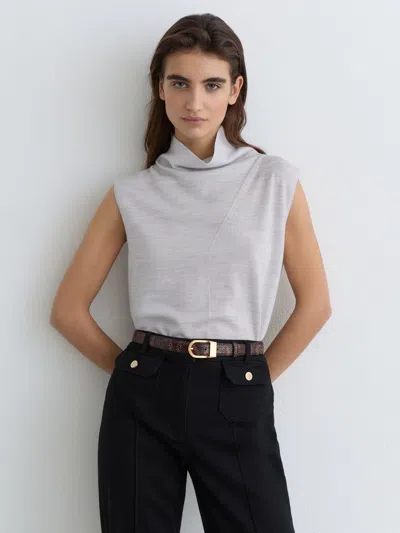 Reiss Grey Marl Wool Funnel-neck Sleeveless Knit Top In Gray