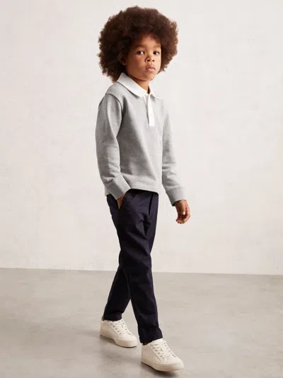 Reiss Grey Marl/white Cotton Half-button Rugby Polo Shirt In Gray