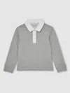 Reiss Grey Marl/white Cotton Half Button Rugby Polo Shirt In Gray
