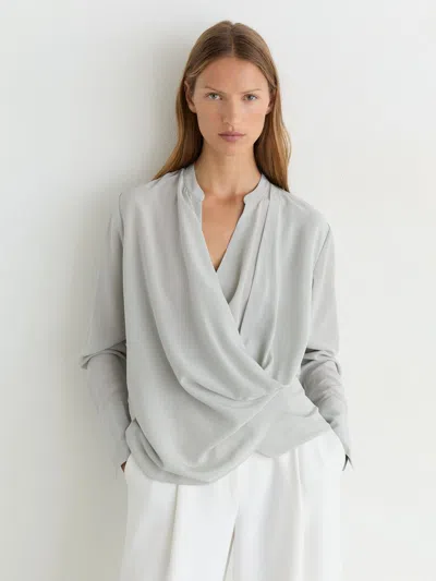 Reiss Grey Matte Silk Draped Shirt In Gray
