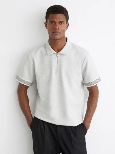 Reiss Grey Melange Bruno Sleeve-trim Half-zip Polo Shirt In Gray