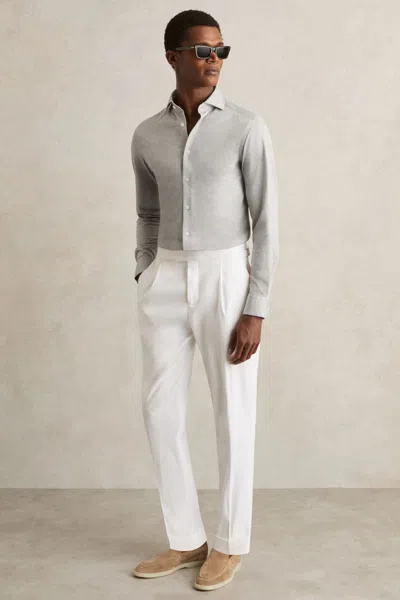Reiss Grey Melange Cotton-blend Jersey Cutaway-collar Shirt