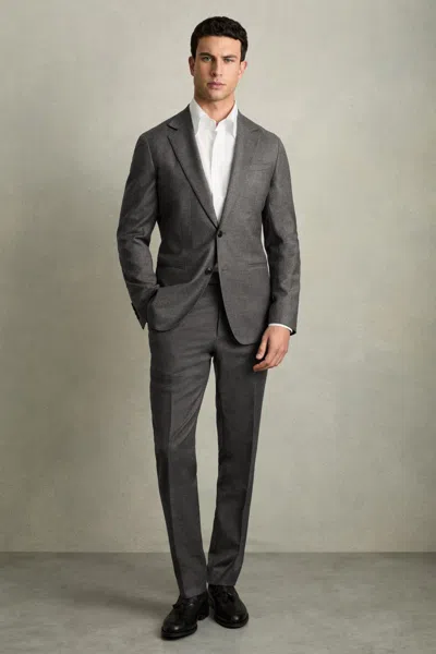 Reiss Grey Melange Degree Modern-fit Wool-blend Flannel Suit Trousers