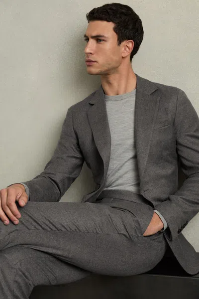 Reiss Grey Melange Degree Slim-fit Wool-blend Suit Blazer