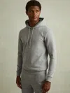 Reiss Grey Melange Interlock Jersey Drawstring Hoodie In Gray