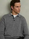 Reiss Jacob Relaxed Fit Quarter Button Long Sleeve Wool Knit Polo In Multi