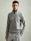 Reiss Grey Melange Leather-placket Interlock-jersey Sweatshirt