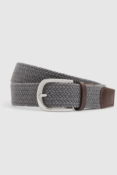 Reiss Grey Melange Leather Tipped Woven Belt