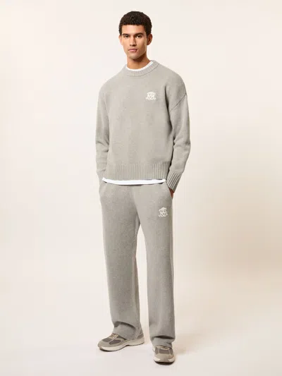 Reiss Grey Melange Monogram Wool Wide-leg Knitted Joggers In Multi
