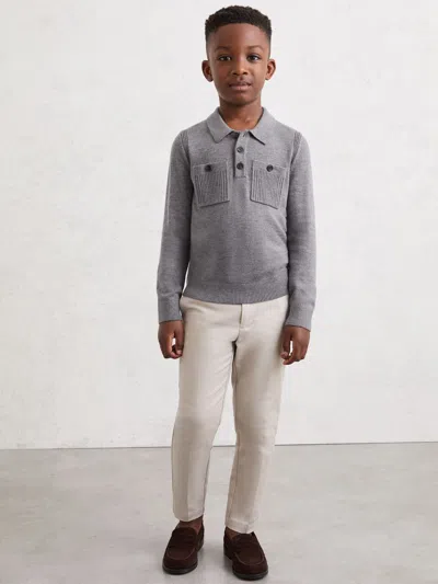 Reiss Kids' Grey Melange Polo Shirt In Gray