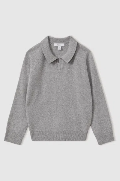 REISS REISS GREY MELANGE GRANGE SENIOR WOOL-CASHMERE OPEN COLLAR POLO SHIRT