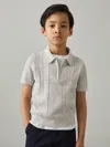 Reiss Grey Melange Texas 9-13 Yrs Textured-knit Half-zip Polo Shirt