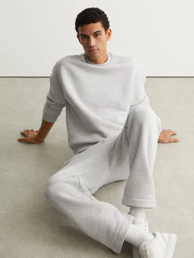 Reiss Grey Melange Whiteley Cotton-blend Heavyweight Sweatshirt In Gray