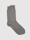 Reiss Grey Milo Cotton-blend Script-logo Socks In Gray