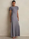 Reiss Womens Grey Helia Round-neck Flutter-sleeve Stretch-jersey Maxi Dress In Gray