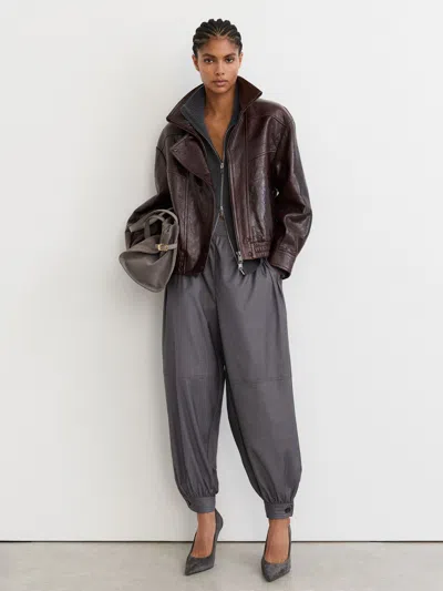 Reiss Grey Neave Cuffed Balloon-leg Trousers In White