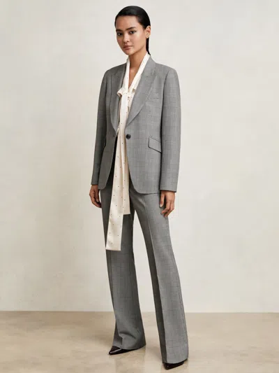 Reiss Grey Petite Check Flared Suit Trousers In Gray
