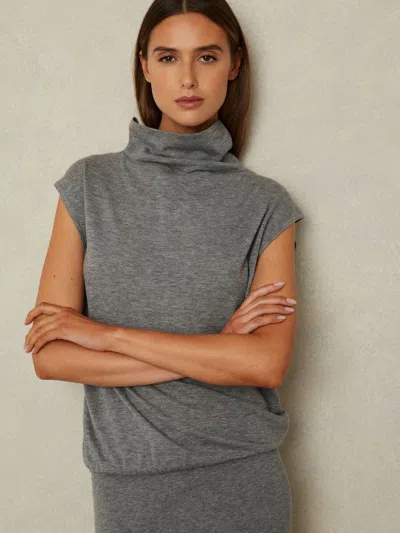 Reiss Grey Petite Knitted Wool-cashmere Blouson Top Midi Dress In Gray