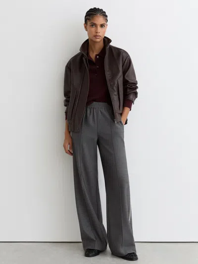 Reiss Grey Petite Mélange Side-stripe Wide-leg Trousers In Gray
