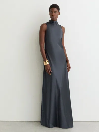Reiss Grey Petite Satin Cape Maxi Dress In Blue