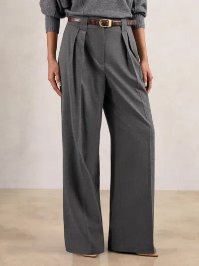 Reiss Grey Petite Wide-leg Pleated Trousers In Gray