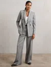 Reiss Grey Petite Wide-leg Textured Suit Trousers In Gray