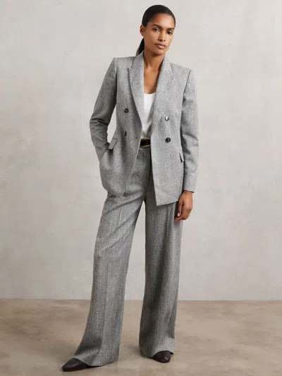 Reiss Grey Petite Wide-leg Textured Suit Trousers In Gray