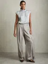 Reiss Grey Petite Wool-blend Wide-leg Suit Trousers In Gray