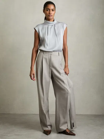 Reiss Grey Petite Wool-blend Wide-leg Suit Trousers In Gray