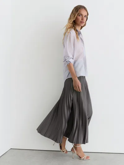 Reiss Grey Pleated Midi Skirt In Gray