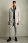 Reiss Grey Quilted Longline Puffer Jacket In Grey