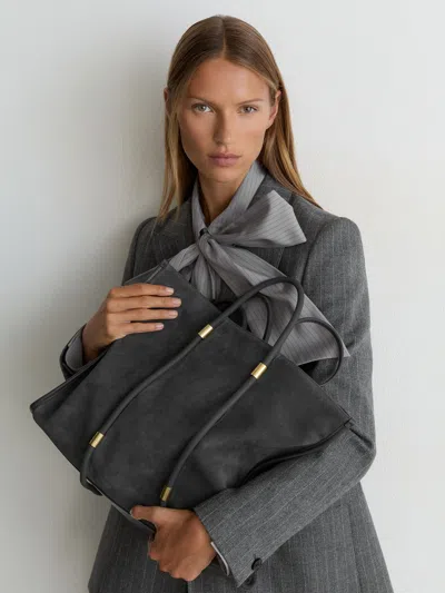 Reiss Grey Ramona Suede Oversized Tote Bag