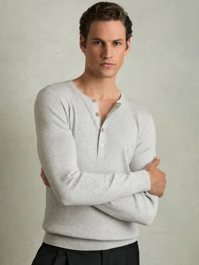 Reiss Grey Rib Knit Henley Jumper In Gray