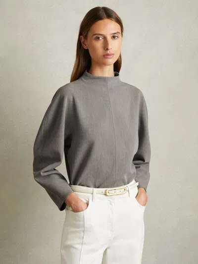 Reiss Grey Sculpted High Neck Top In Gray