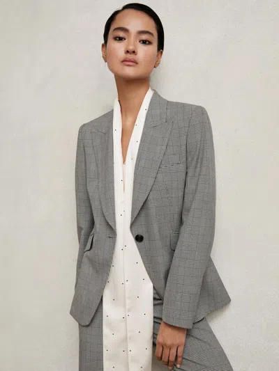 Reiss Grey Single-breasted Check Suit Blazer In Gray