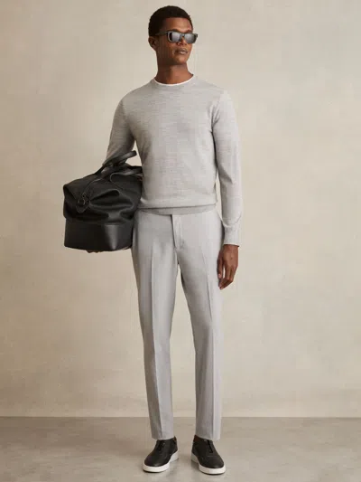 Reiss Grey Slim-fit Drawstring Trousers In White