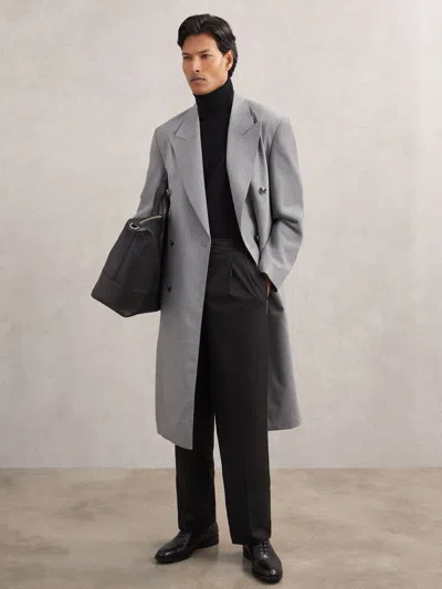 Reiss Grey Double-breasted Relaxed-fit Overcoat In Gray