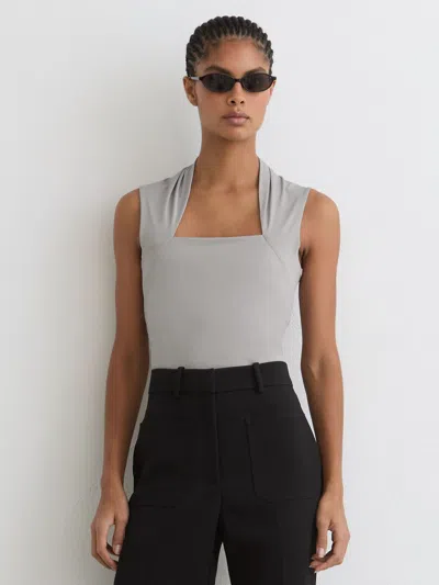 Reiss Grey Square-neck Ruched Sleeveless Top In Gray