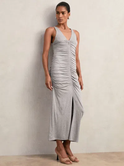 Reiss Grey Stretch-modal Ruched Jersey Dress In Gray