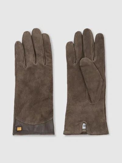Reiss Grey Suede Leather-trim Gloves