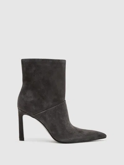 Reiss Grey Suede Pointed-toe Stiletto Ankle Boots In Black