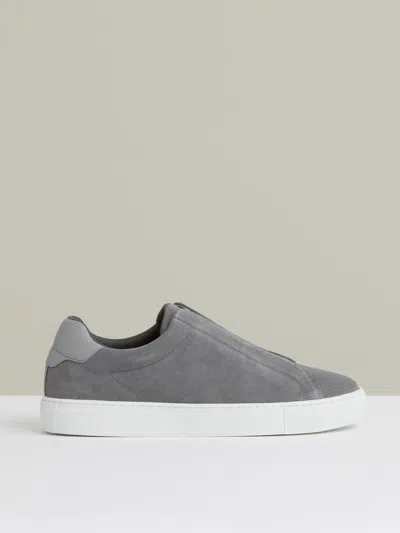 Reiss Grey Suede Slip-on Elasticated Trainers In Gray