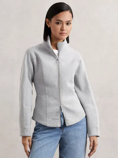 Reiss Grey Funnel-neck Zip-through Sweatshirt In Gray