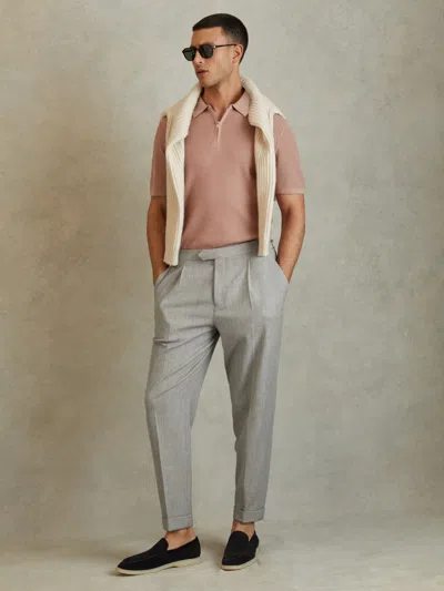 REISS GREY TAPERED TROUSERS WITH TURN-UPS